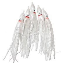 Fish WOW! 5" Fishing Squid Skirt Octopus Hoochies Crinkle lures White Pearl NEW
