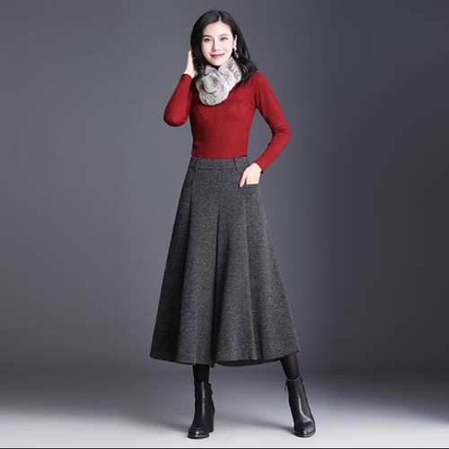 Womens Wide Leg Wool Blend Trouser Ninth Pants Skirt Culottes Casual Fashion New - Picture 4 of 15