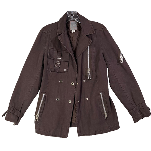 Vintage Y2K Biscote Vogue Biker Jacket Women Size 1 Brown Quilted Lined Button