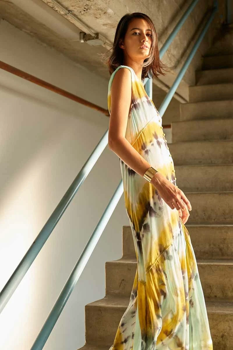 NWT YOUNG FABULOUS u0026amp; BROKE SzM RAQUEL SLEEVELESS TIE DYE MAXI DRESS  OLIVE HARMON | eBay