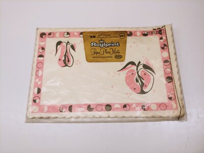 RARE Georges Briard Design Forbidden Fruit Motif Paper Place Mats MCM Pink NOS