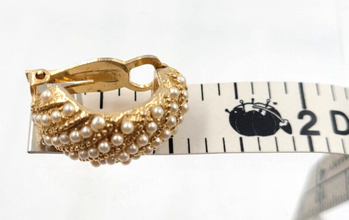 Simulated Pearl Gold Tone Clip-On Earrings Chunky Classy Career Wear - Bild 4 von 5