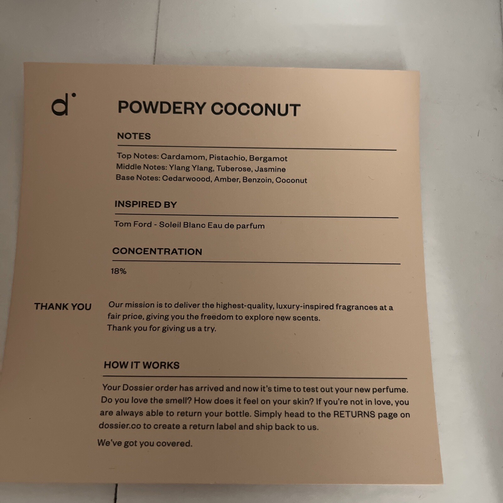 Dossier Powdery Coconut Eau de Parfum Spray Oz Perfume NEW IN