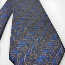 Vintage Tie Jacquard Geometric Blue Black Stripe 3.25x58  
