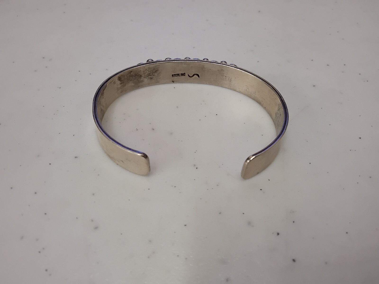 Signed Sterling Silver Lapis Leaf Cuff Bracelet - image 2