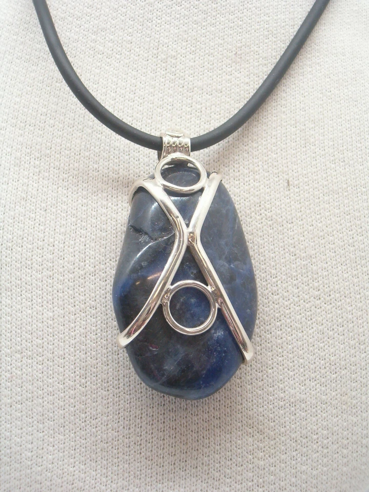 Ciondolo in ARGENTO 925 con SODALITE naturale - pendente Pietra Dura blu - - Immagine 4 di 4