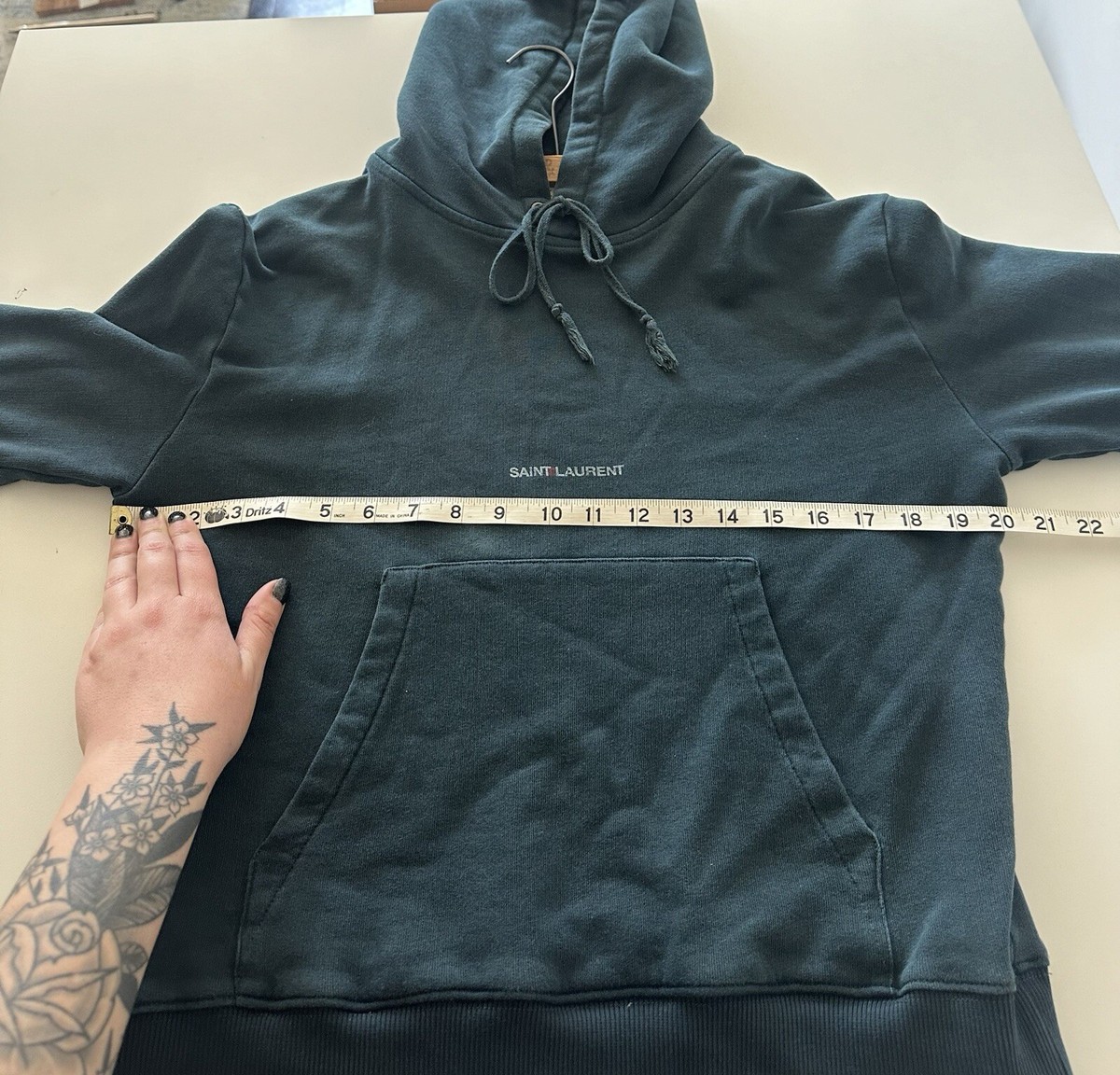 Saint Laurent YSL Green Spellout Logo Hoodie Pullover XS Spruce | eBay