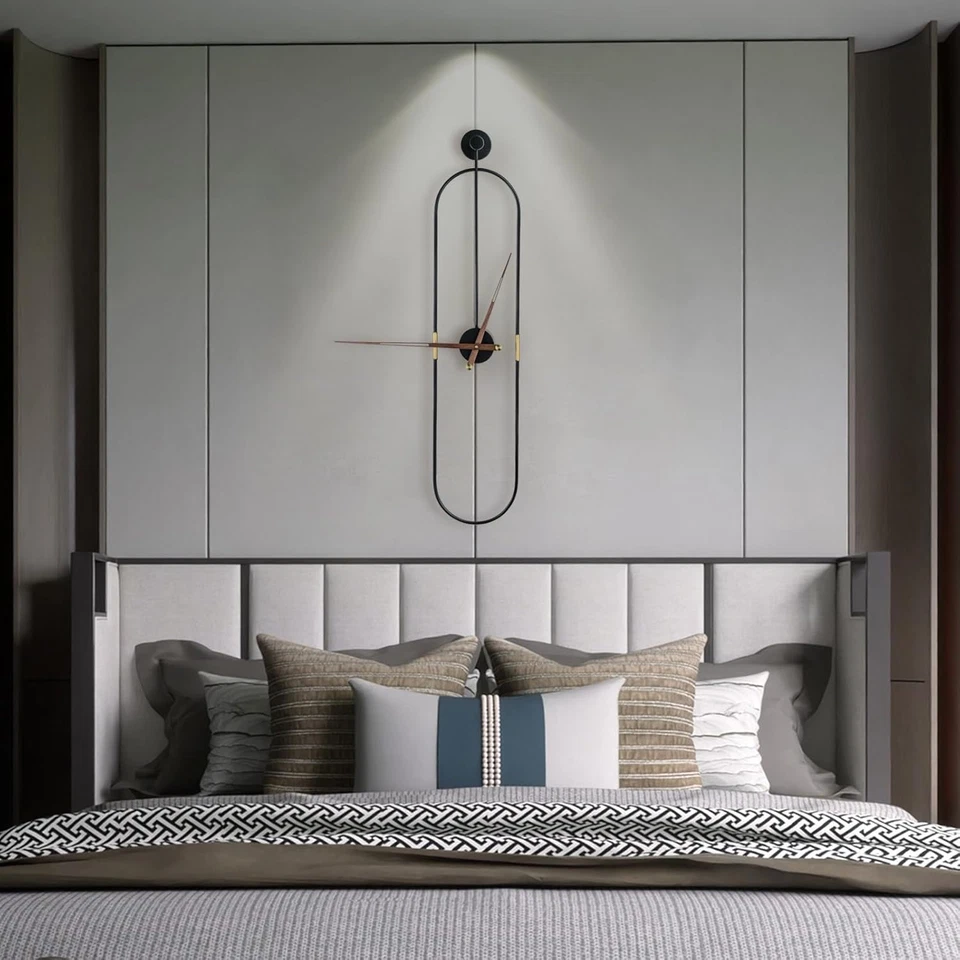 Modern Oval Wall Clock Large Wall Clock with Walnut Pointers Silent Metal Clock - Image 3 of 4