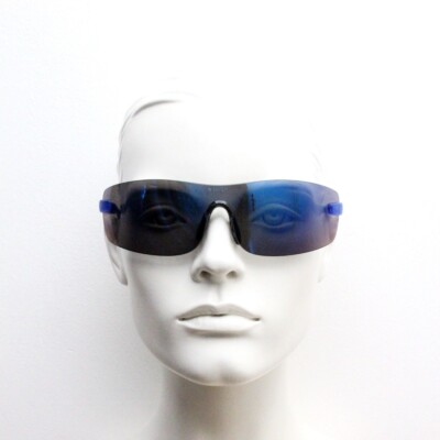 Y2K Vintage Visierschild Sonnenbrille. Blaue Wickel-/Spiegelgläser 2000er Jahre NOS