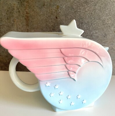 Vandor Pelzman Teekanne 1979 Vintage DiscoWings and Stars Deko rosa blau 80er