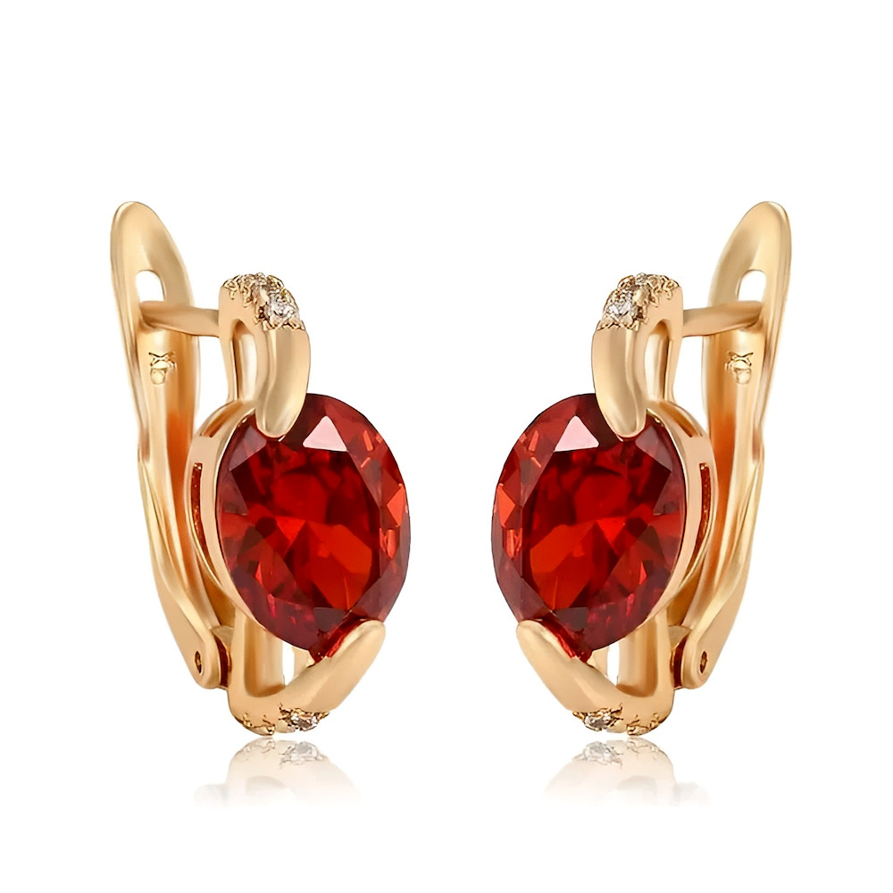 Boucles d'Oreilles Dormeuses Solitaire Rouge : Anti-Perte et Hypoallergénique en Or 750
