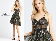 MAC DUGGAL EMBROIDERED FLORAL FIT & FLARE SHEER CORSET COCKTAIL DRESS 10(M) $338