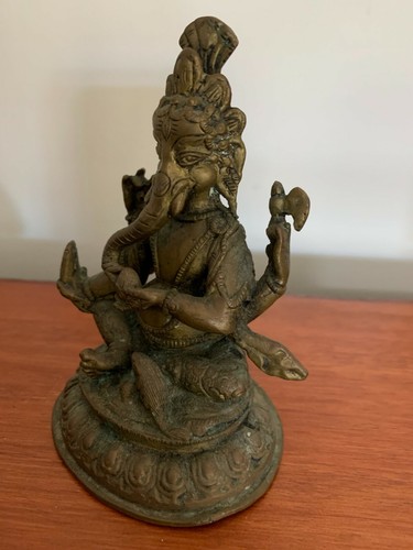 Vintage Indian Cast Brass Hindu Ganesha Elephant God-Hindu-Religious - Foto 5 di 11
