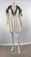 NWD Free People Women's Ivory Embroidered Embellished Side Tie Dress S #OS674