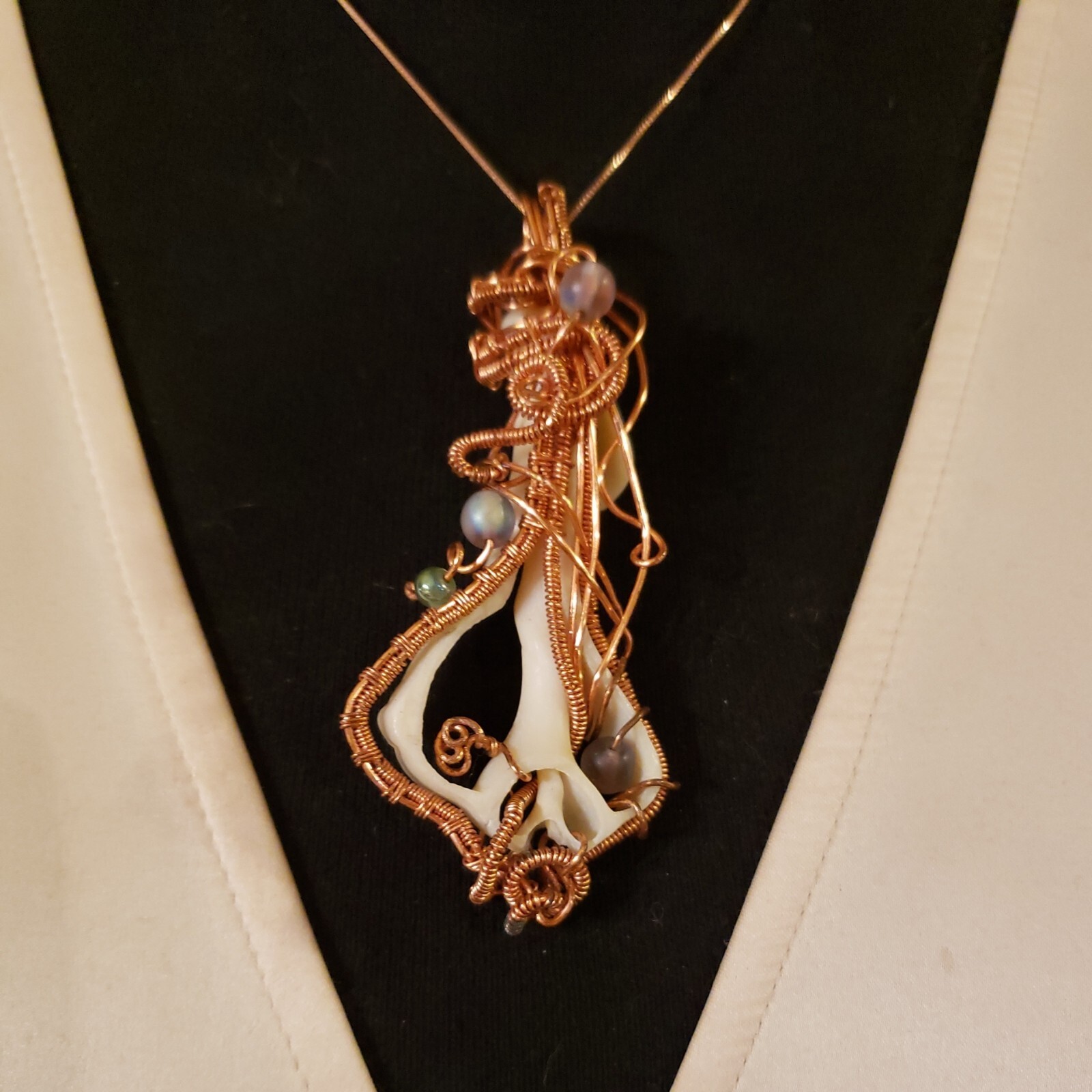 Hand Wired COPPER, SHELL SKELETON, & BEAD Necklac… - image 5