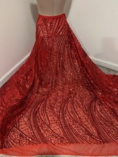 Red 4way stretch sequins Embroidery Mesh Lace fabric 50  Width Sold By The Yard