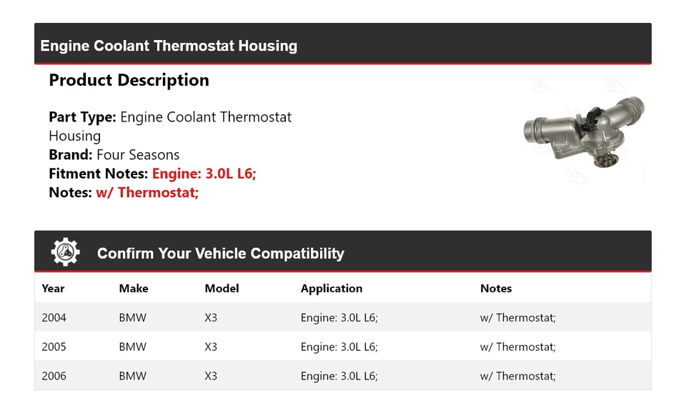 适用于 2004 - 2006 宝马 X3 3.0L L6 发动机冷却液恒温器外壳 2005 年 4 季 — 第 2/4 张图片