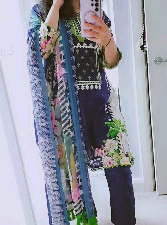 Traje Paquistaní Étnico Asiático 3 piezas Sana Safinaz Khadi Mehndi Eid Henna Fiesta Boda