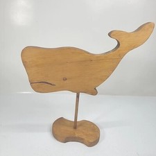 Vintage Hand Crafted Sperm Whale Folk Art - Oak Raised On Wooden Stand 13" Tall