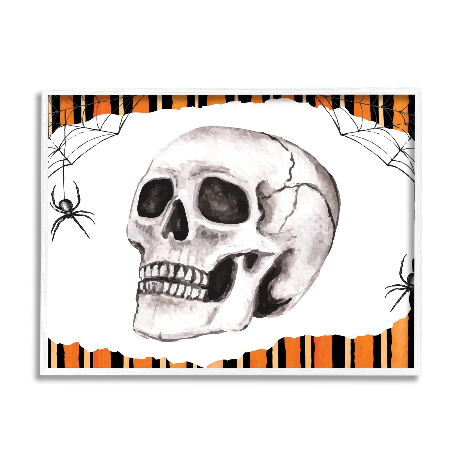 Arte en giclee enmarcado con calavera a rayas naranja y negro, diseño por ND Art