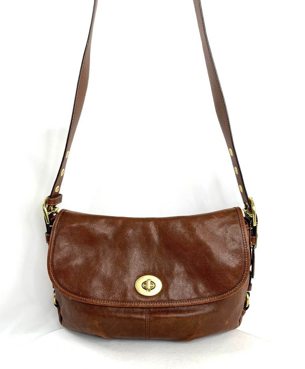 Coach Z Brown Leather Z23987 Medium Flap Shoulder Duffle Bag Coach Z Brown Leather Z23987 Medium Flap Shoulder Duffle Bag