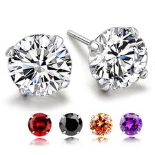 Solid Real 925 Sterling Silver Crystal CZ Stud Post Earrings Small