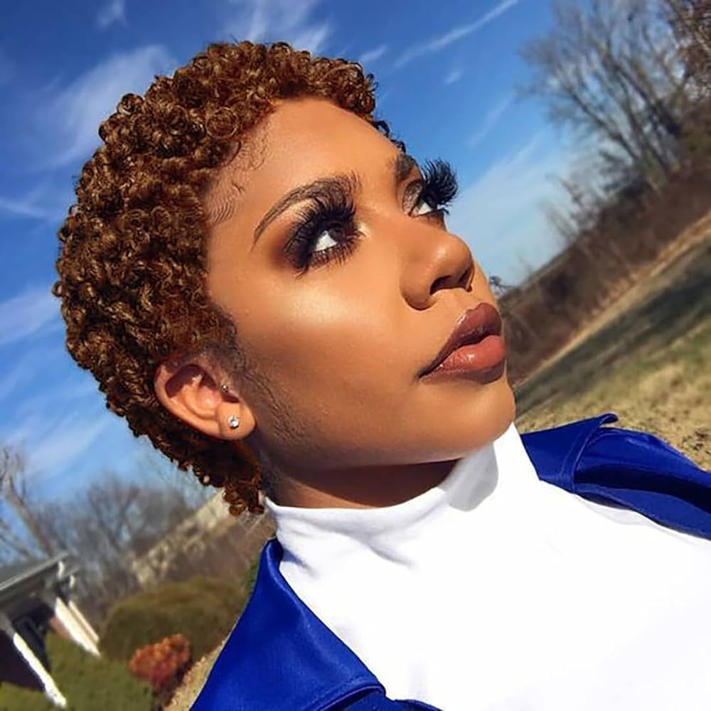 Pixie Cut Afro Brown Human Hair Wigs Dark Brown Brazilian  display picture 3