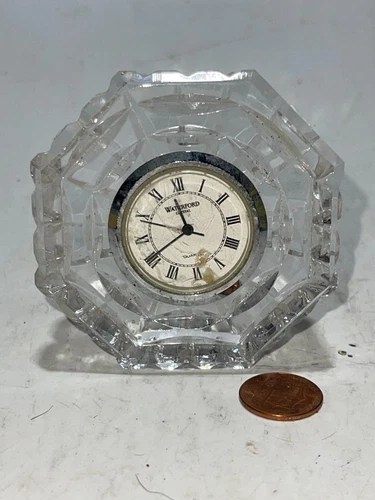 Waterford 2.75" Heptagonal Crystal Clock Desk Paperweight