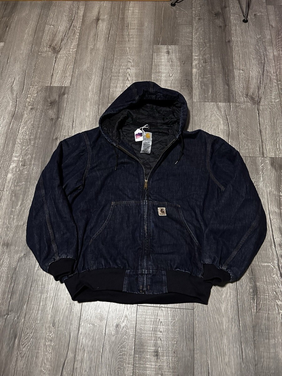 VTG 00s J252 Carhartt Raw Denim Y2K Blue Hooded Work Jacket VTG 00s J252 Carhartt Raw Denim Y2K Blue Hooded Work Jacket