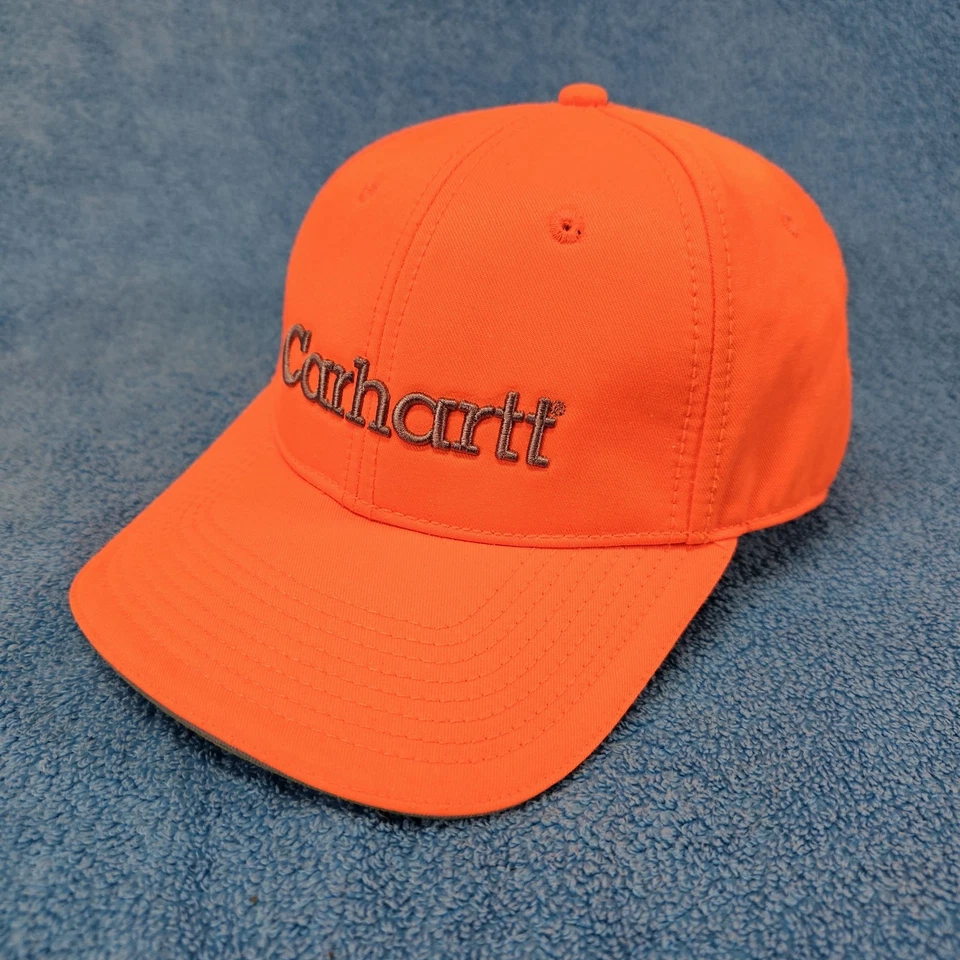 Vintage Carhartt Hat Blaze Orange Baseball Cap Bar Logo Hunting Strapback OSFM - Image 4 of 4