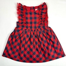 CAT AND JACK Girls Red Navy Plaid Ruffle Dress 18M Holiday Tulle Lined Party