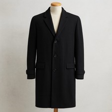 Men  s Black Cashmere Blend Trench Coat Single Breasted Classic Overcoat Large