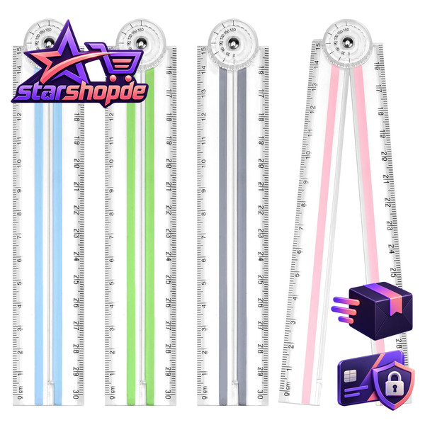 Gukasxi 4 StüCke Klappbares Gerades Lineal 30Cm Kinder Zeichnen Lineal-image