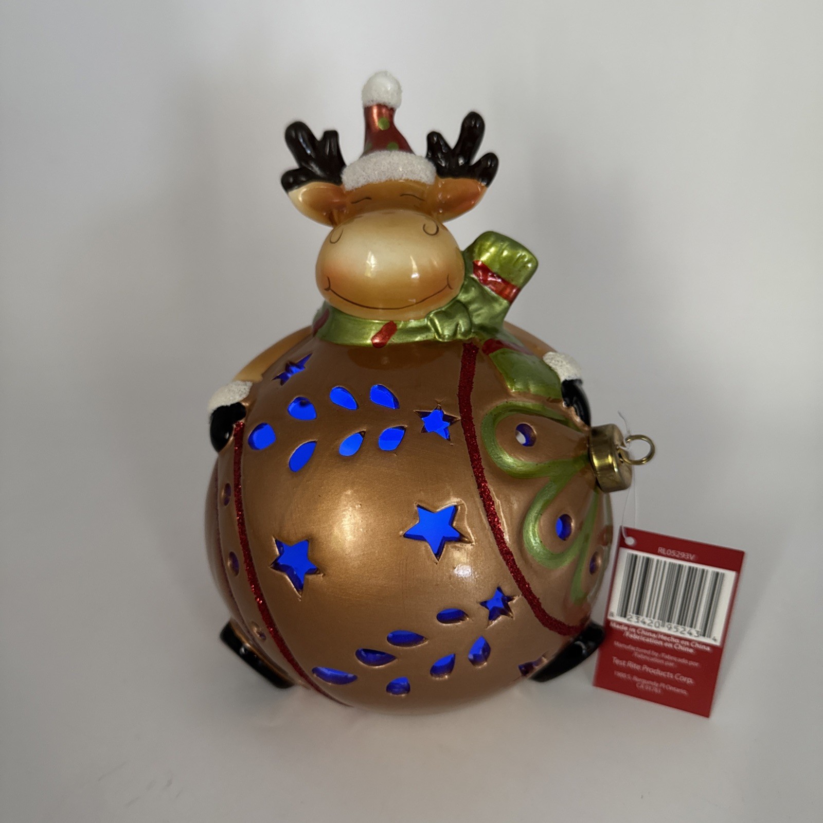 Christmas Reindeer Luminary W/ LED Candle Ornament & Timer Home Reflections QVC