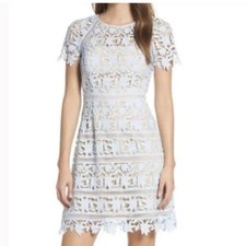 Eliza J Lace Crochet Overlay Sheath Dress Blue women's Size 6P 6 Petite New NWT