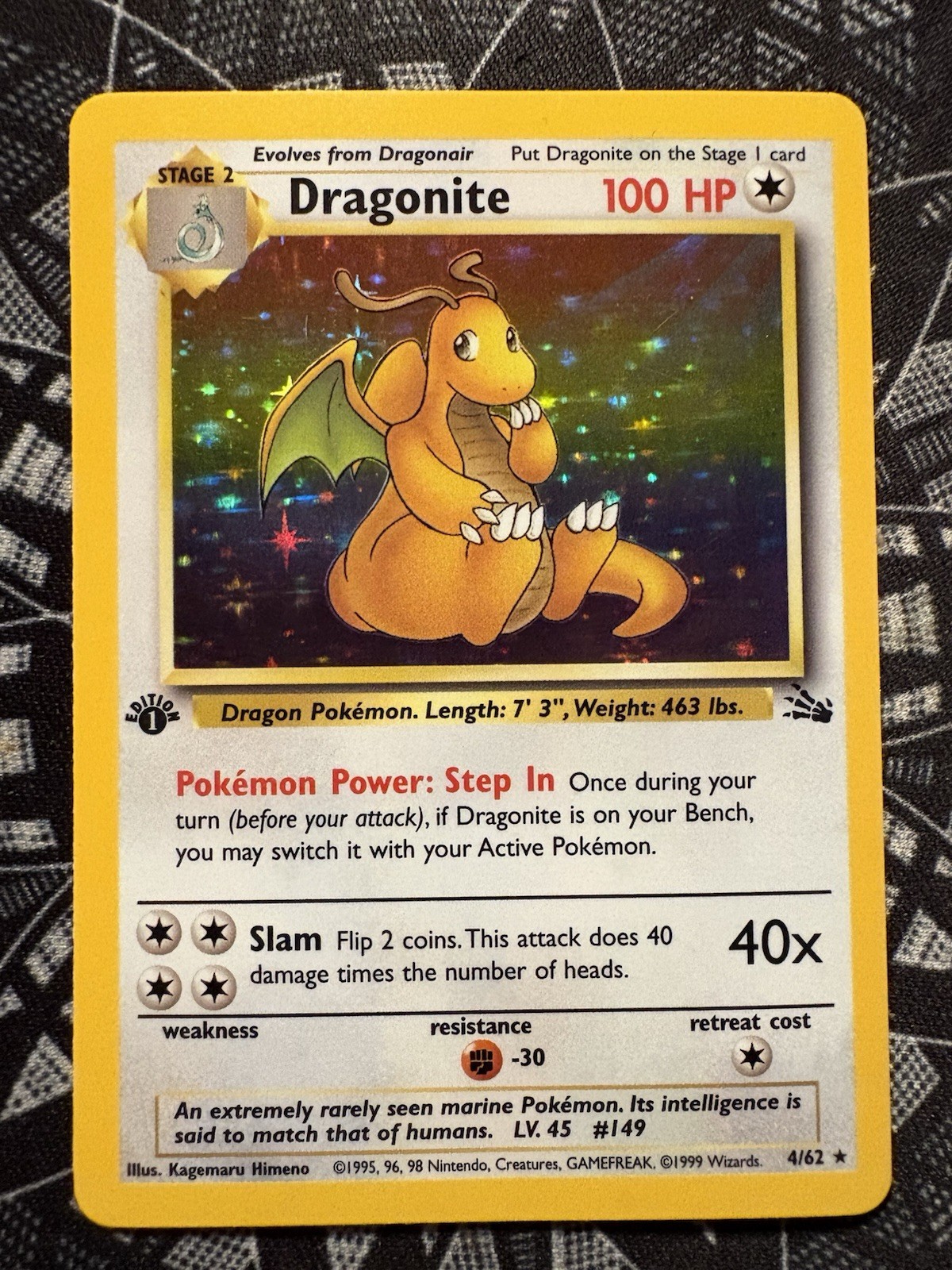 1999 Pokemon 1st Edition Fossil Dragonite Holo 4/62 Holo Foil Rare WOTC LP-NM!!