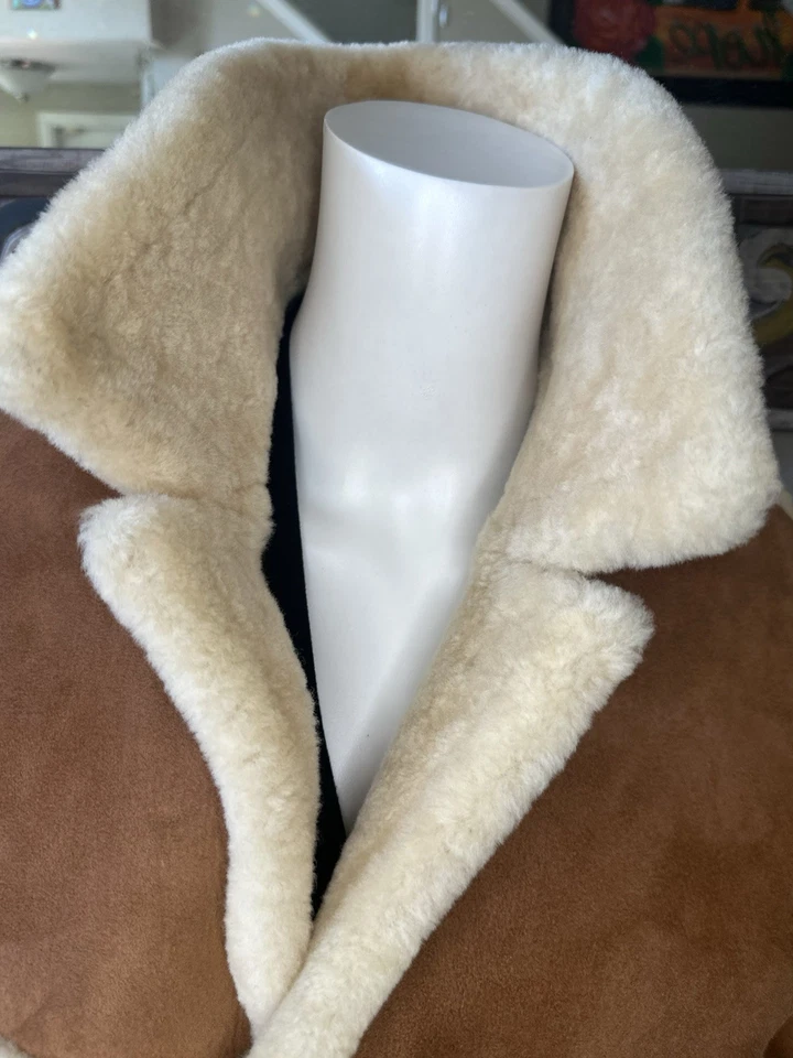 "Abrigo MATTERHORN NAPA CA de cuero marrón gamuza piel de oveja 42"" de colección" Foto 4 de 4