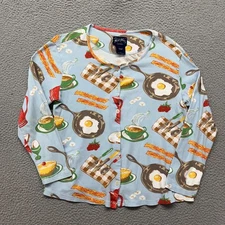 Nick & Nora Pajama Top Womens L Blue Breakfast Foods Vintage Button Up