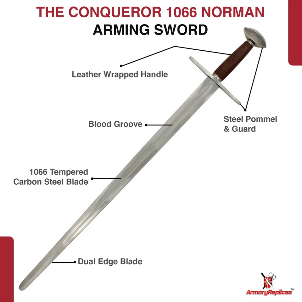 Conqueror 1066 Norman Arming Sword | Handcrafted Full Tang Medieval Knight Sword - Image 3 of 4