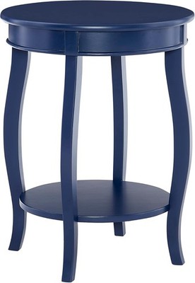 Phipps Navy Blue Round Side Table W/ Shapely Legs & Shelf