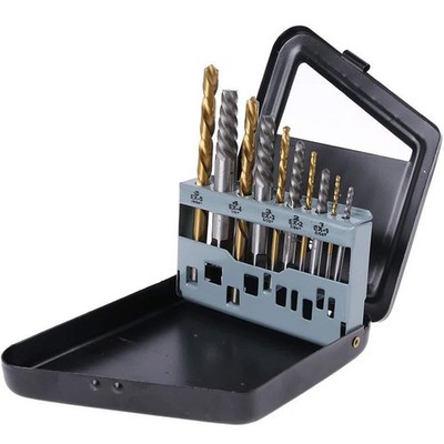 10Pcs Screw Extractor Set Remove Broken Bolts Fasteners Easy Out Drill Bit Kit