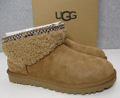 UGG Classic Ultra Mini Maxi Curly Boots Brown Chestnut Womens Sz 8