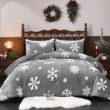 3 Piece Christmas Queen Comforter Set, Fluffy Snowflake Jacquard Queen Comfor...
