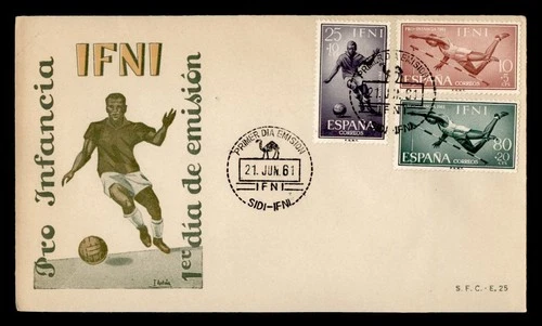 DR WHO 1961 SPANISH IFNI FDC SPORTS SEMI POST PRO INFANCIA COMBO M76626