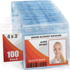 Clear Horizontal Name ID Badge Holder 4x3 Inch Quick Load 100 Pack