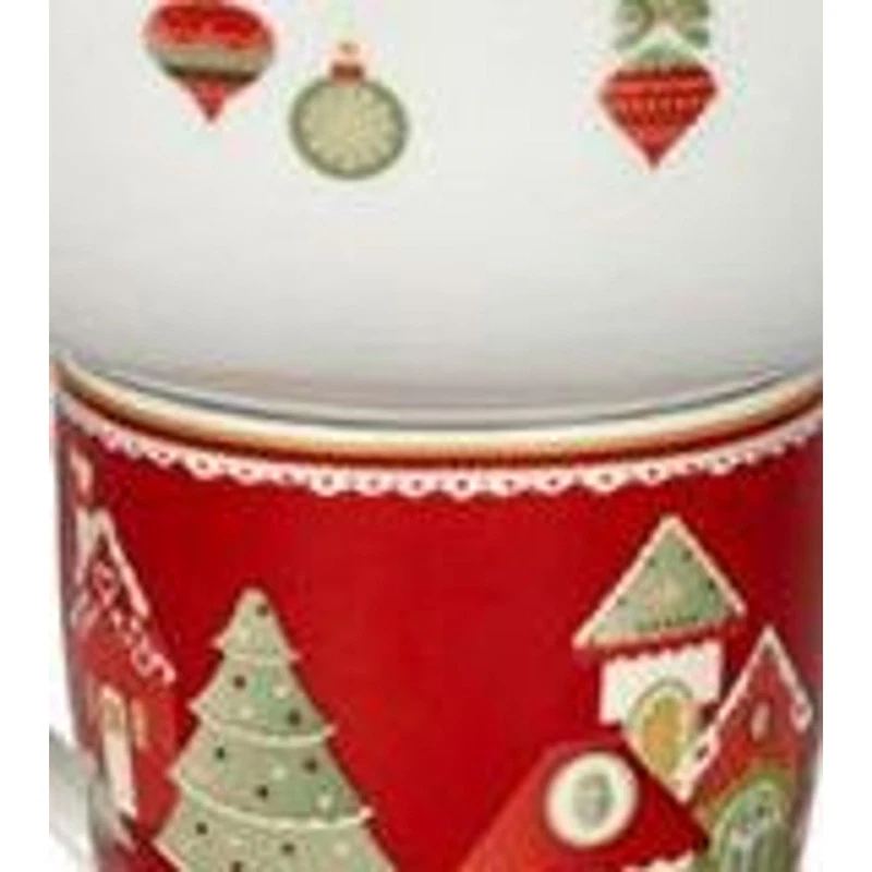 Mug con Ciotola Natale BRANDANI Villaggio in Festa Rosso Porcellana Colazione, fotografia 8 di 9