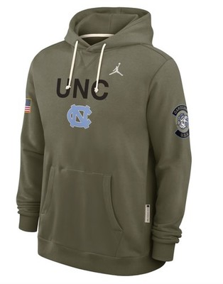 NORTH CAROLINA TARHEELS JORDAN Olive 2025 Military Appreciation Hoodie Mens 2XL