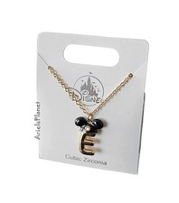 2025 Disney Parks Mickey Mouse Ear Hat Rhinestone Letter E, Gold Tone Necklace