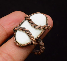 Mother of Pearl Gemstone Copper Wire Wrapped Handmade Jewelry Ring Size 9