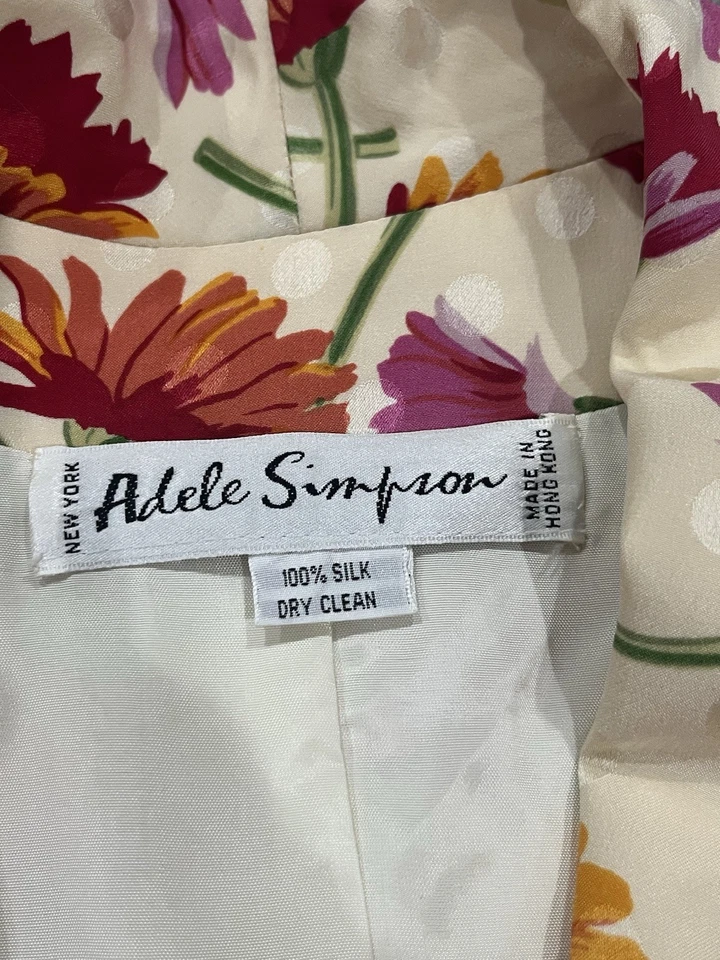 Conjunto de 2 piezas falda y blazer floral vintage años 50 Adele Simpson 100 % seda para mujer 12 Foto 3 de 4